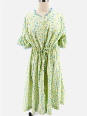 LOUNGEES Pettirobe Vtg Green Blue Floral Pockets MuMu House Dress Loungewear M
